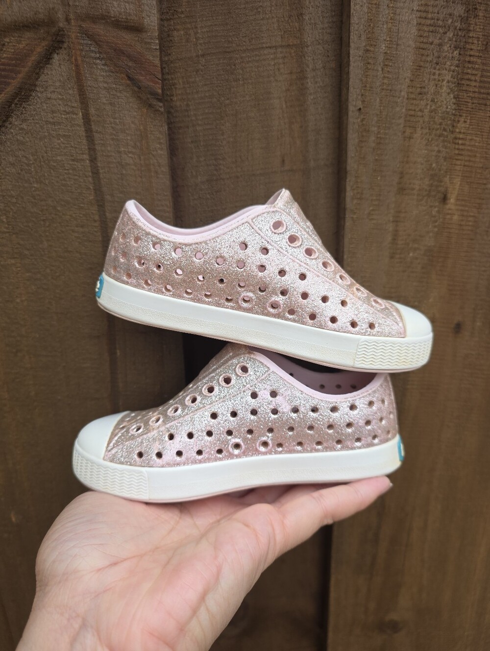 Native Jefferson Pink Sparkle Glitter Slip-On Shoes c8
